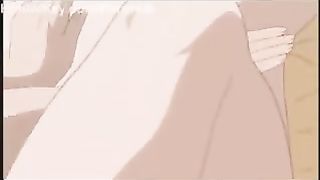 Пацан лишает хентай-девицу девственности и ебёт на кровати